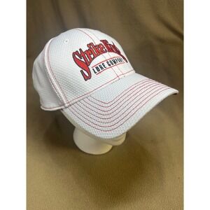 Strike King Lure Co White/Red Mesh Baseball Cap Hat New Era 39Thirty Large/XL‎